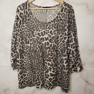 ADRIENNE VITTADINI leopard fleece pullover sweater 3X